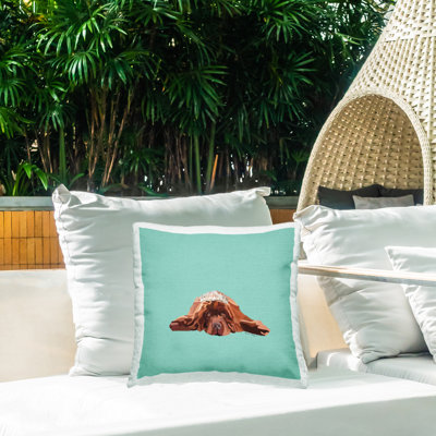 Coussin extérieur élégant Elegant Dog on Turquoise par Amelia Noyes