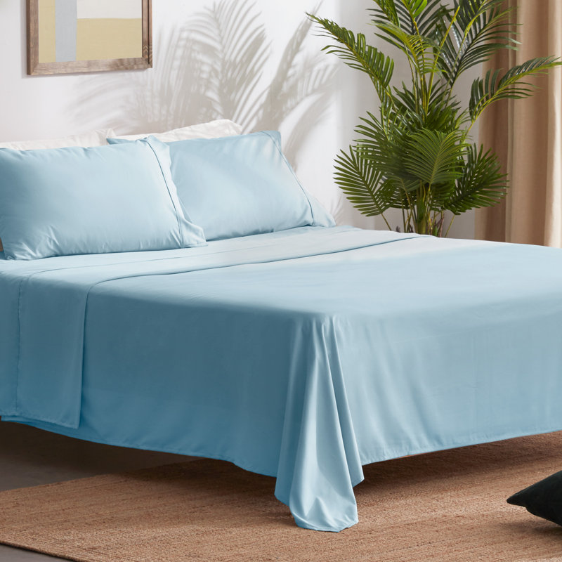Microfiber Twill Sheet Set, Blue, California King Sheet Set with Fitted Sheet