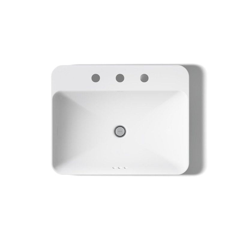 Vox Vitreous China Rectangular Vessel Bathroom Sink with Overflow, White, 3