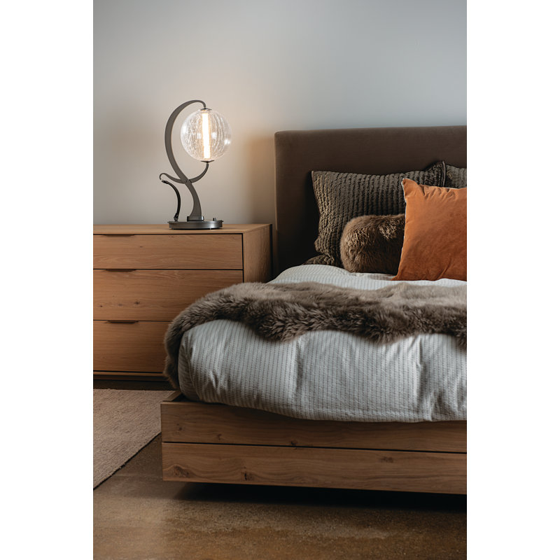 Pression Table Lamp, Opal, Black Leather, Vintage Platinum