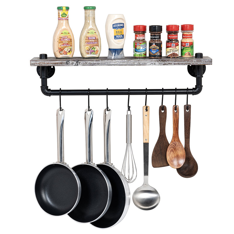 Wood Rectangle Wall Mounted Pot Rack