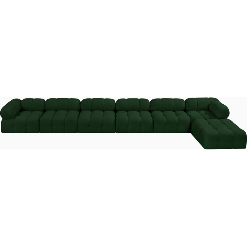 Ames Upholstered Sofa, Green Boucle Fabric, 4 Armless, 2 Corner, 1 Ottoman
