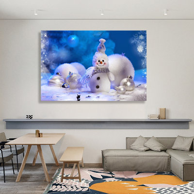 Encadrée, décoration murale, peinture de Noël, joli petit bonhomme de neige, décoration pour cadeau de Noël, bureau, salle à manger, salon, salle de bain, décoration de chambre à coucher prête à être accrochée sur toile