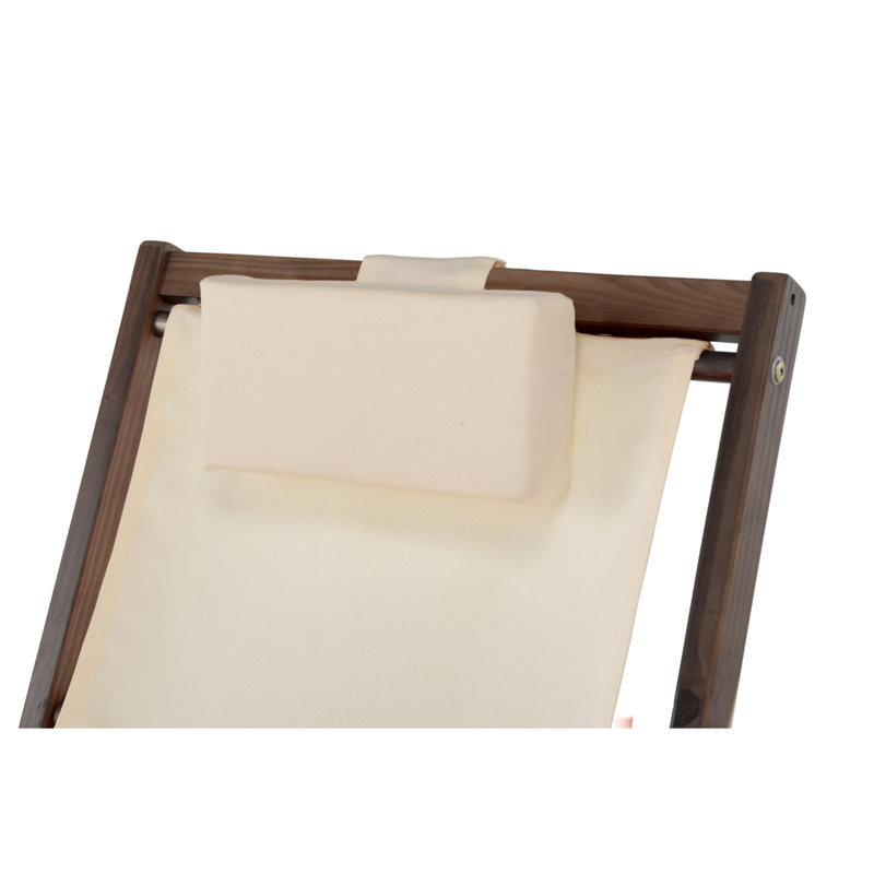 Brown Solid Wood Sling Chair Set with Beige Canvas Cushions