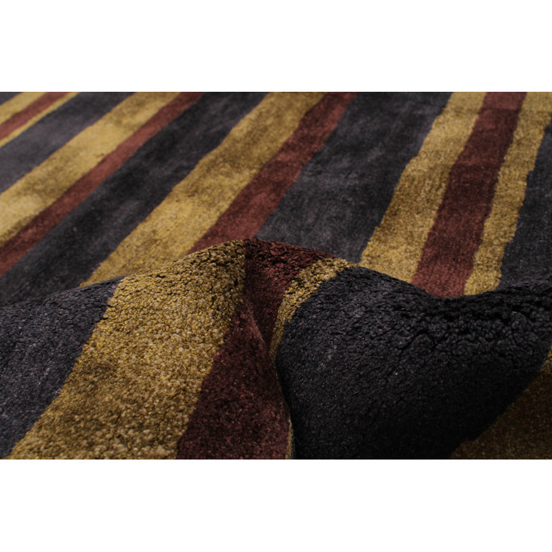 Tapis noir / brun en laine noué à la main 8 pi x 10 pi Alionna