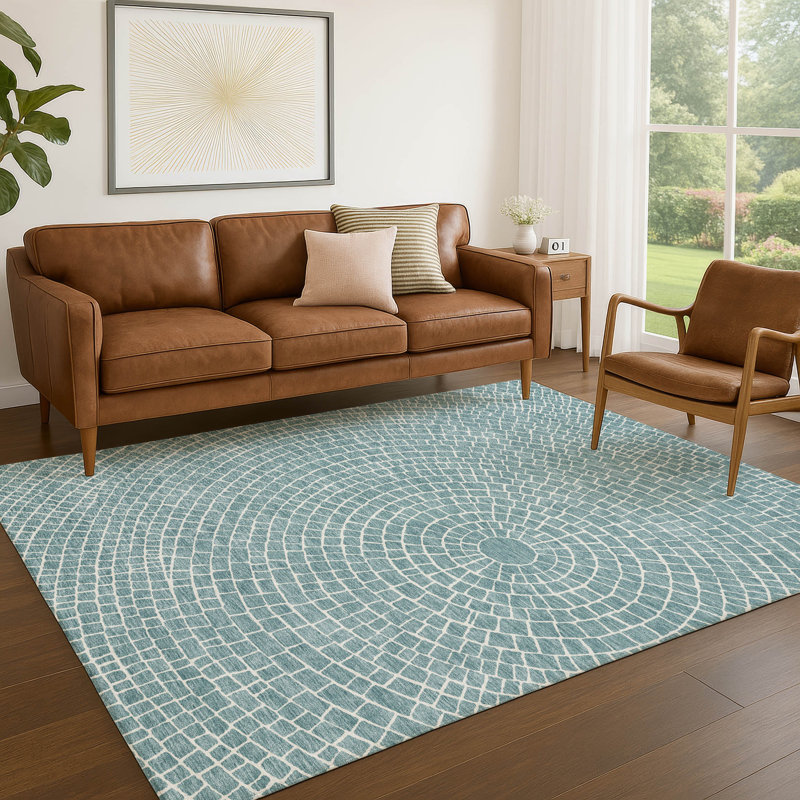 Tapis géométrique intérieur / extérieur lavable à la machine Chantille ACN2455, Sarcelle, 3 pi x 5 pi