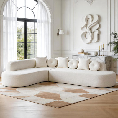 122" Modern Curved Sofa with Right Chaise, Oversized Boneless Sectional Couch with 6 Throw Pillows for Living Room