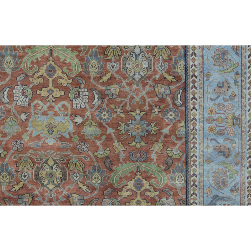 Tapis rouille et bleu noué à la main de haute qualité