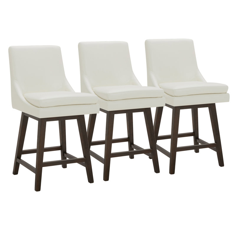 Aleksy Swivel Upholstered Counter Stool with Solid Wood Frame, Pure White