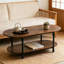 Table basse ovale avec tablettes ouvertes à 2 niveaux en bois rustique brun avec pieds colonne romaine