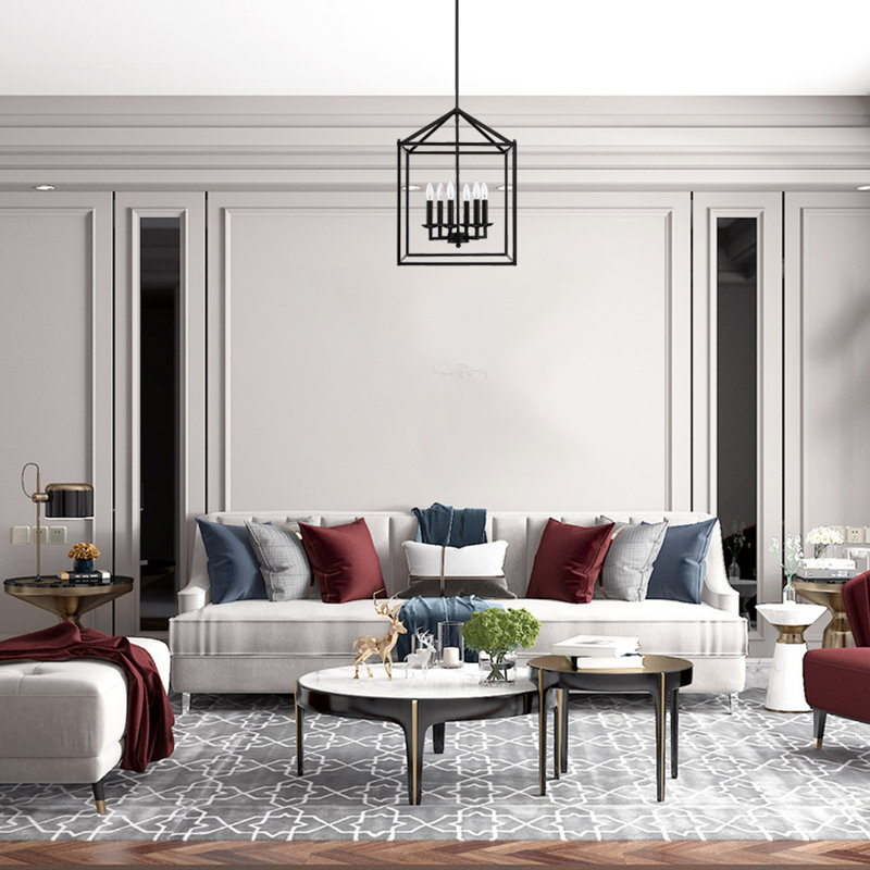 16 po Luminaire suspendu géométrique 6 lumières avec finition noir mat