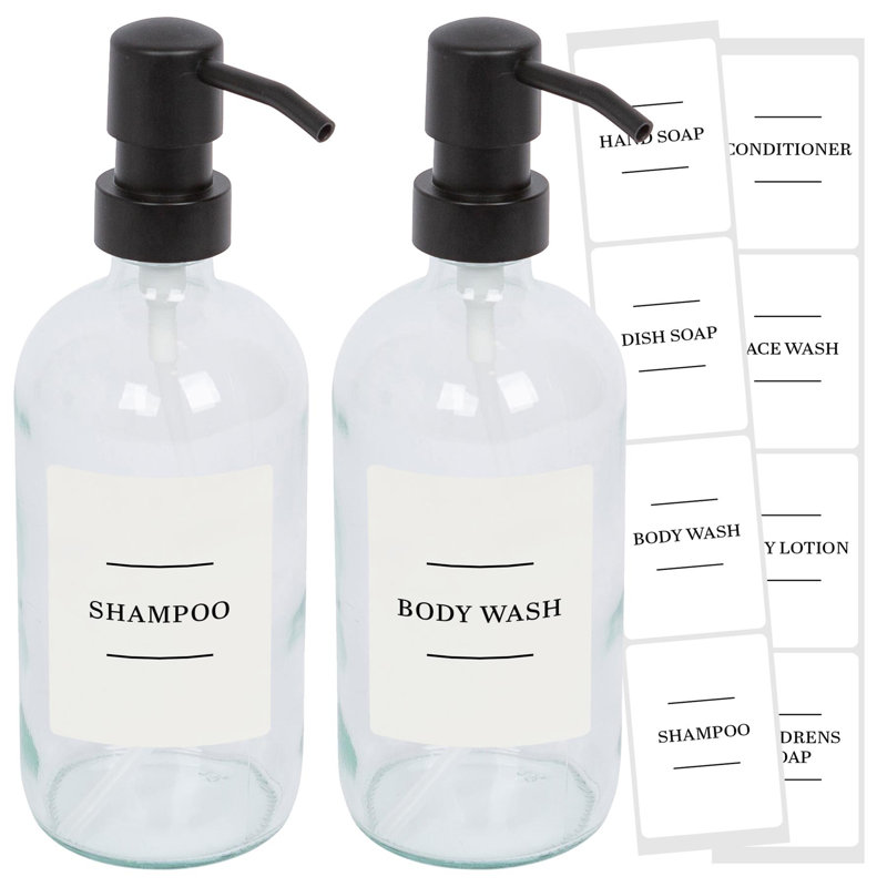 Glass Soap Dispensers with Labels - 500ml, Clear/White