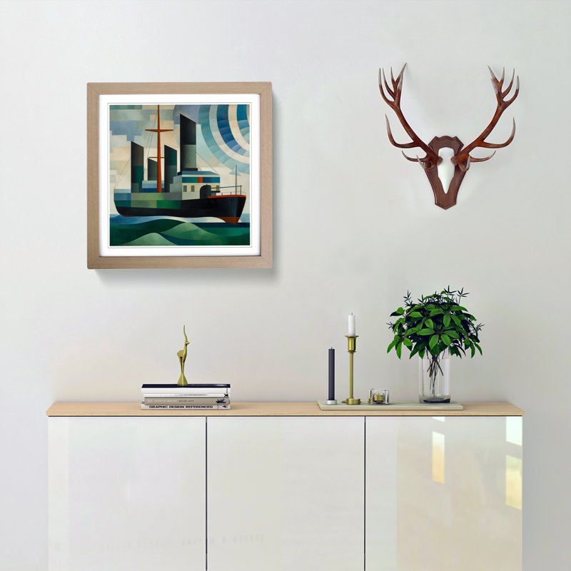 Ship On The Ocean Bauhaus No.1 - Single Picture Frame Print on Wood, Oak