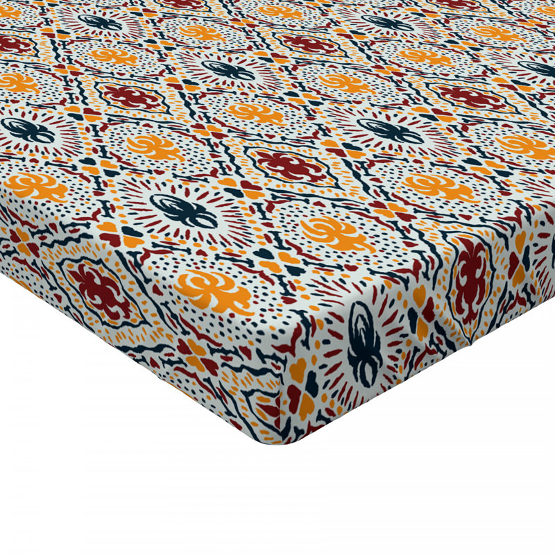 Microfiber Fitted Sheet, Twin Fitted Sheet, Orange Ikat
