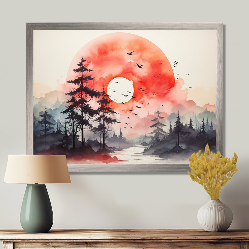 Tranquil Nature I - campagne grand art mural, Cadre simple argenté, H 16 po x l 32 po x P 1 po