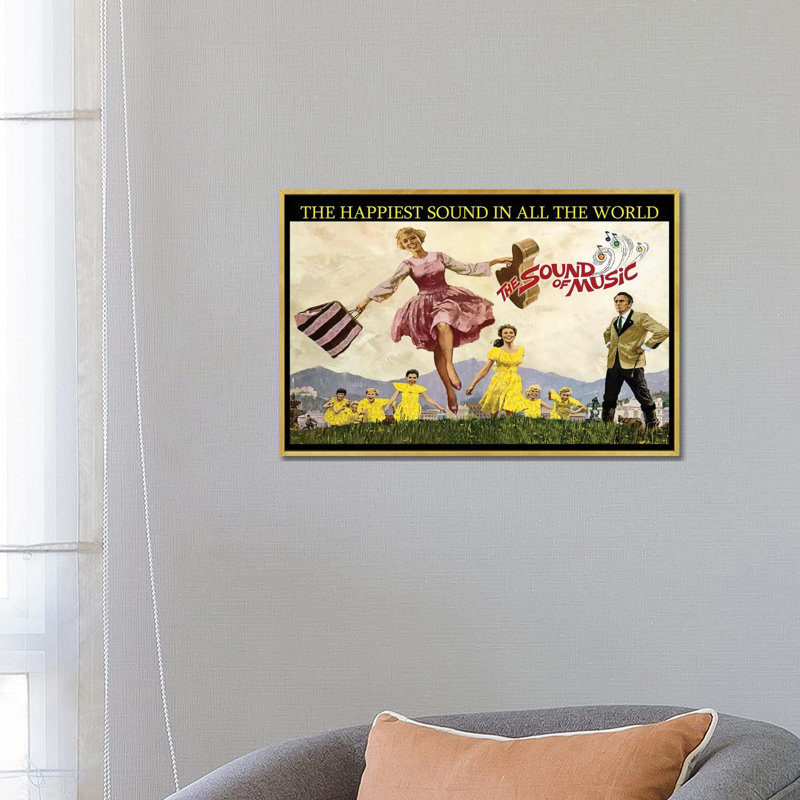 Son de la musique - Publicité, H 18 po x l 26 po x P 1,5 po, Aucun mat, Toile encadrée d'or