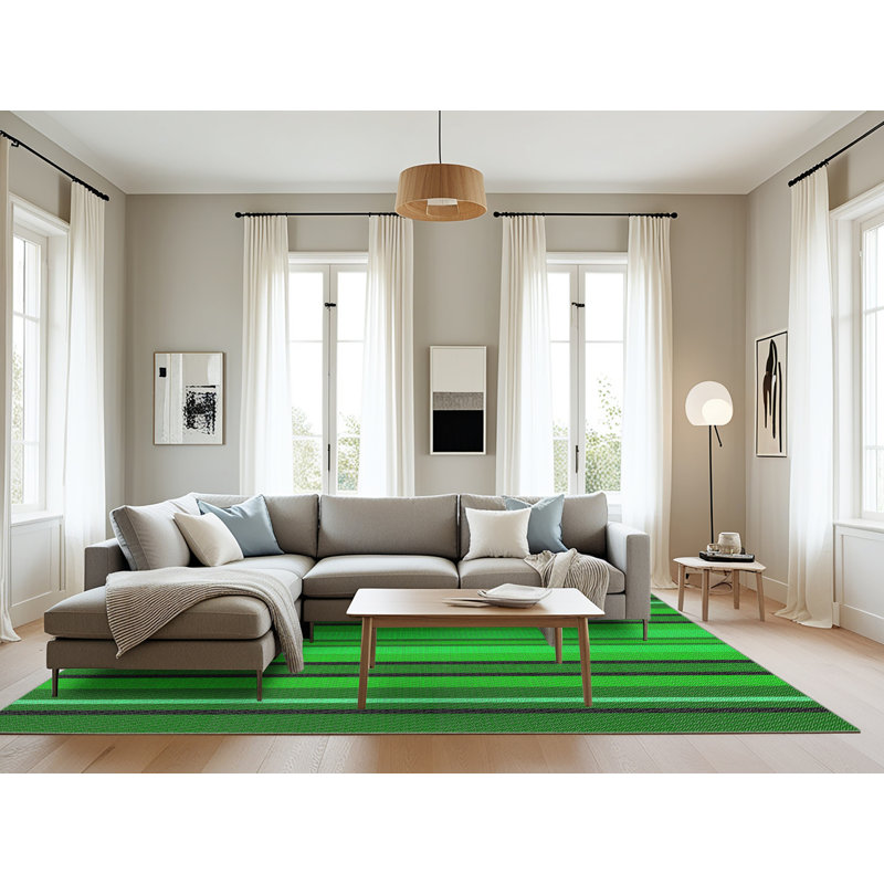Rayures vertes/noires Tapis décoratif, Rectangle 8 pi x 10 pi