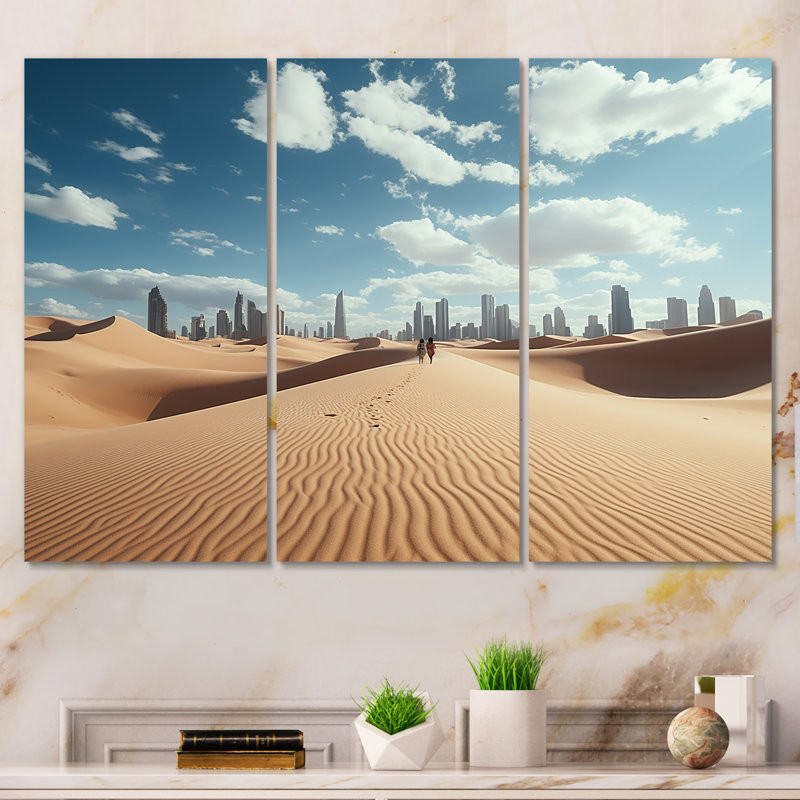 Mirage Metropolis, New York au Sahara I - art mural désert, Toile tendue, H 32 po x l 48 po x P 1 po