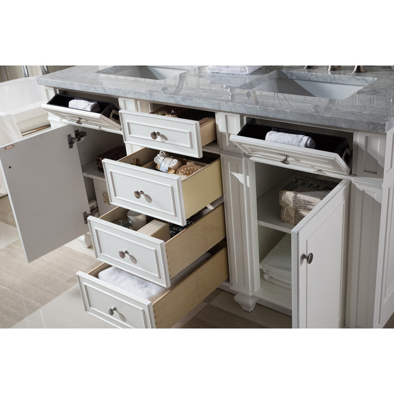 Bristol 60'' W Double Vanity, Bright White, Carrara White, 8" Widespread