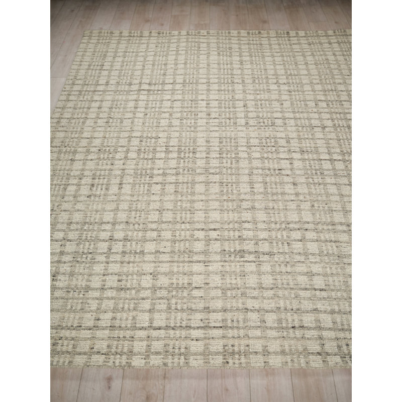 Desi hand-knotted Wool Light Silver Area Rug, Rectangle 10' x 14', Light Silver