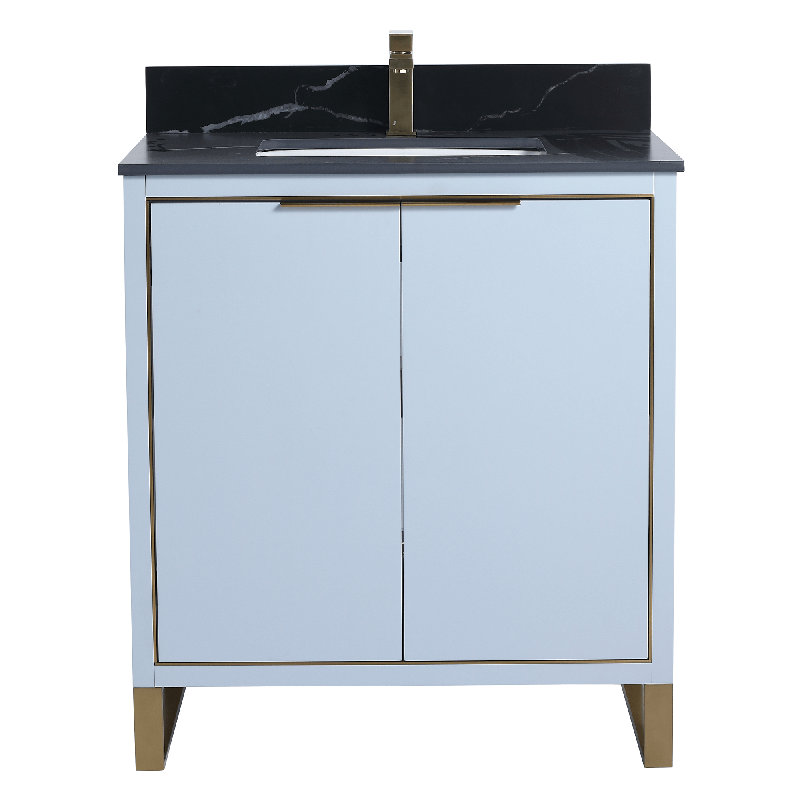 Gesa 30'' Single Bathroom Vanity with Stone Top, Pastel Blue, Satin Brass