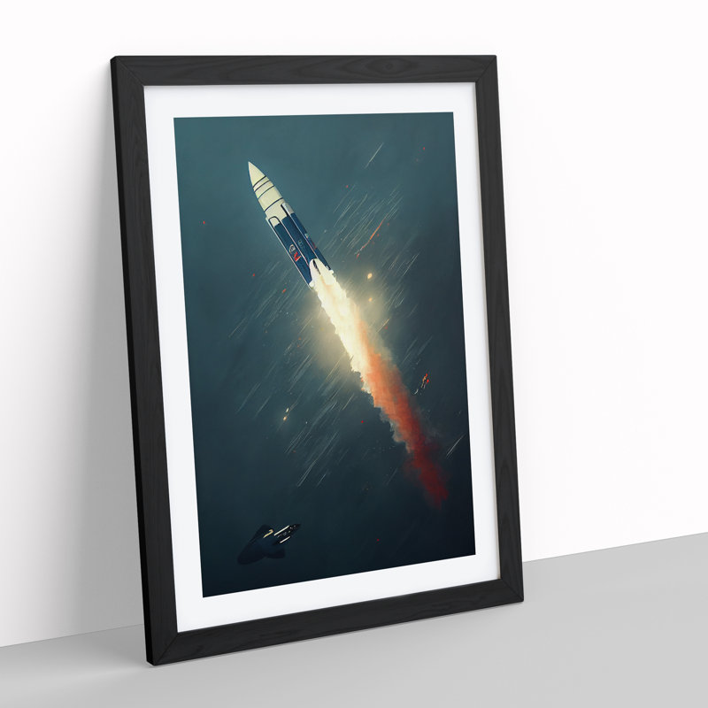Spectacular Spaceship Rocket - Single Picture Frame Painting, Black Framed, 64cm H x 46cm W x 2cm D