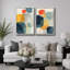 Forme Mid-Century, "Œuvre d'art en bleu et jaune et orange", images murales géométriques abstraites modernes, ensemble de 2 impressions sur toile encadrées, 16 x 24 x 2, 24 x 36 x 2-91068973-91068970