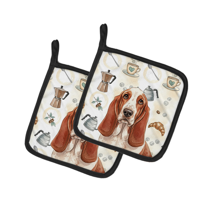 Paire de poignées rouges et blanches Basset Hound