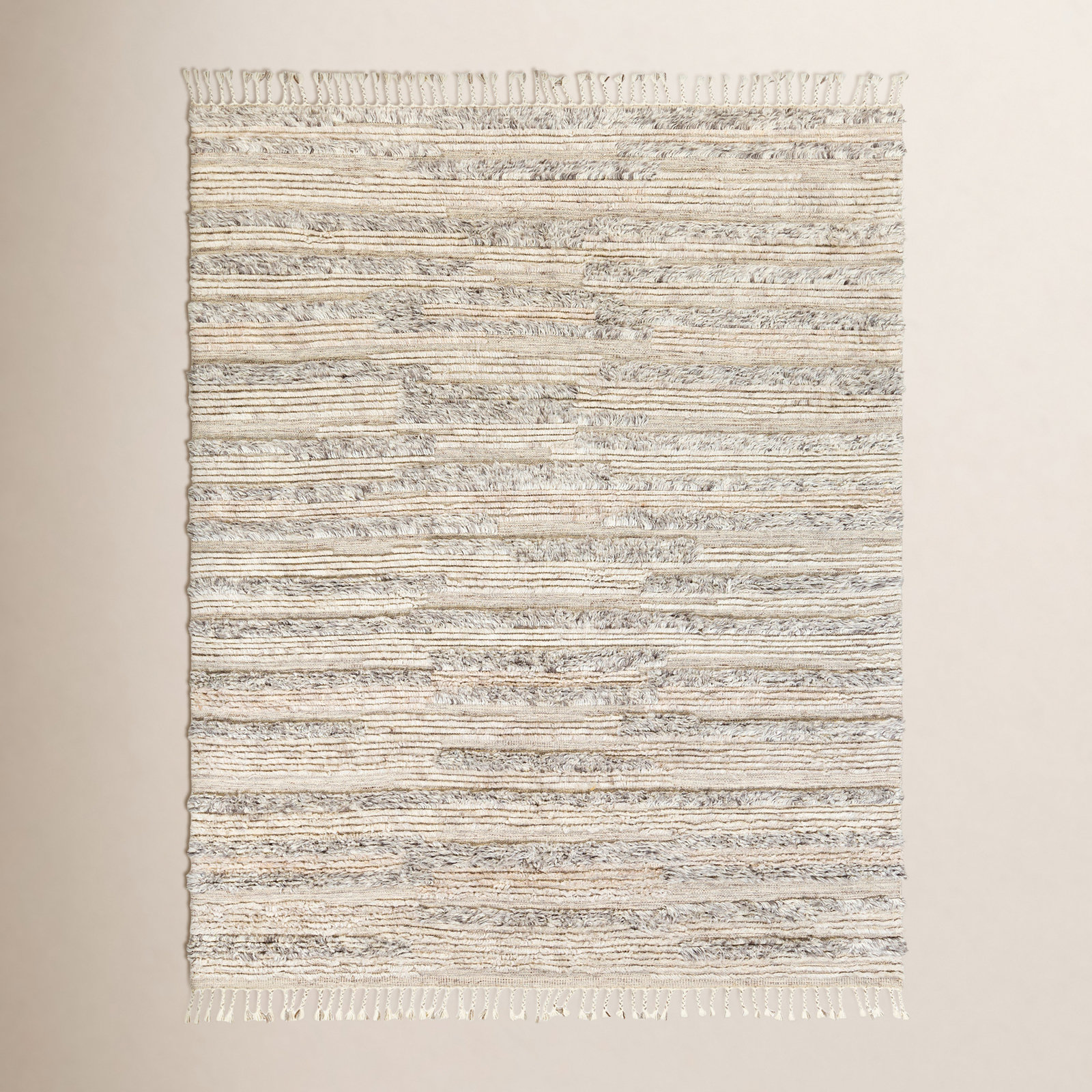 Timi Light Beige Gray Hand-Knotted Wool Rug, Rectangle 6' x 9'