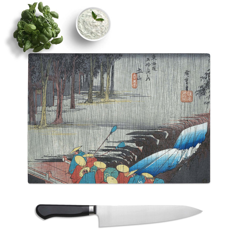 Tempered Glass Spring Rain in Tsuchiyama by Utagawa Hiroshige Chopping Board, 39 cm x 28.5 cm