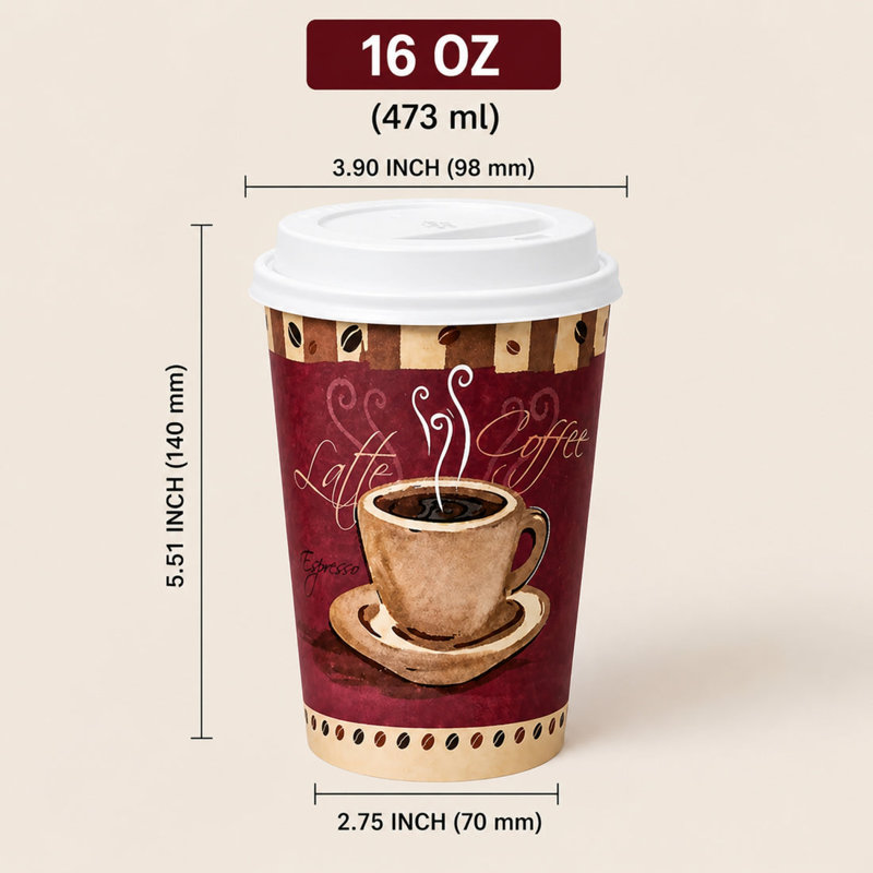 Gobelets en papier 16 oz avec couvercle en dôme blanc Heaven Poly, 50
