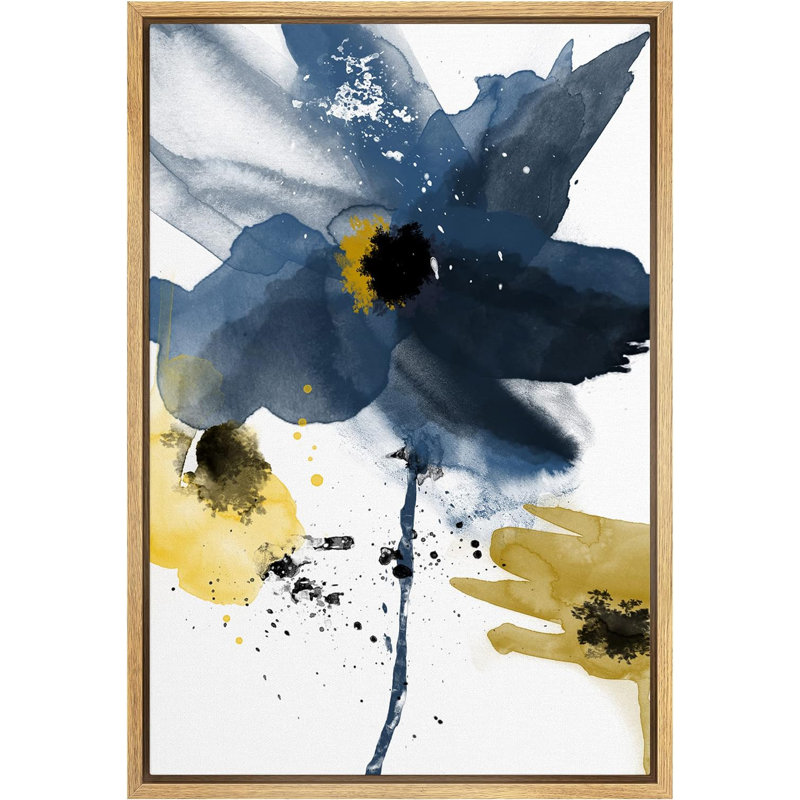 Fleur bleue encadrée sur toile, H 36 po x l 24 po x P 1,5 po