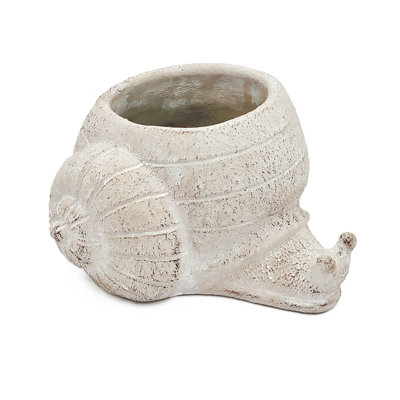 8.3X7x4.7" Decorative Sand And Cement Snail Planter With Textured Beige Finish