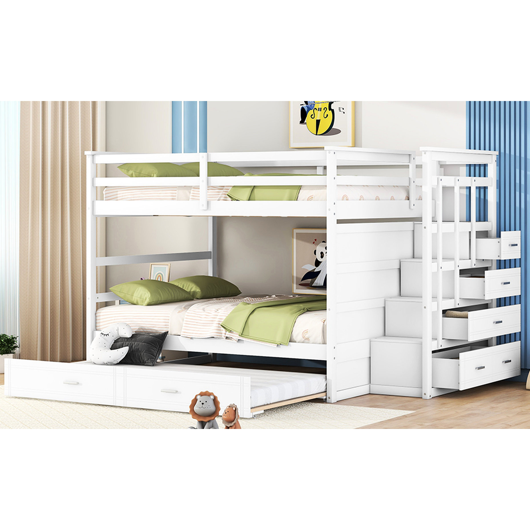 Harriet Bee Full Over Bunk Bed In With Trundle & Functional Staircase ...