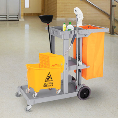 Chariot de nettoyage à 3 tablettes conciergerie