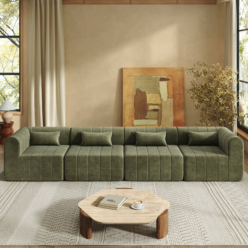 Canapé modulaire entièrement compressé de 145,5 pouces, canapé modulaire rembourré en polyester avec 4 pièces, canapé modulaire en éponge comprimé pour le salon