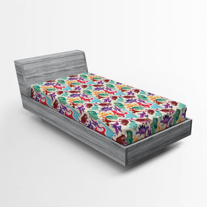 Microfiber Fitted Sheet, Twin Fitted Sheet, Purple/Blue Dinosaur