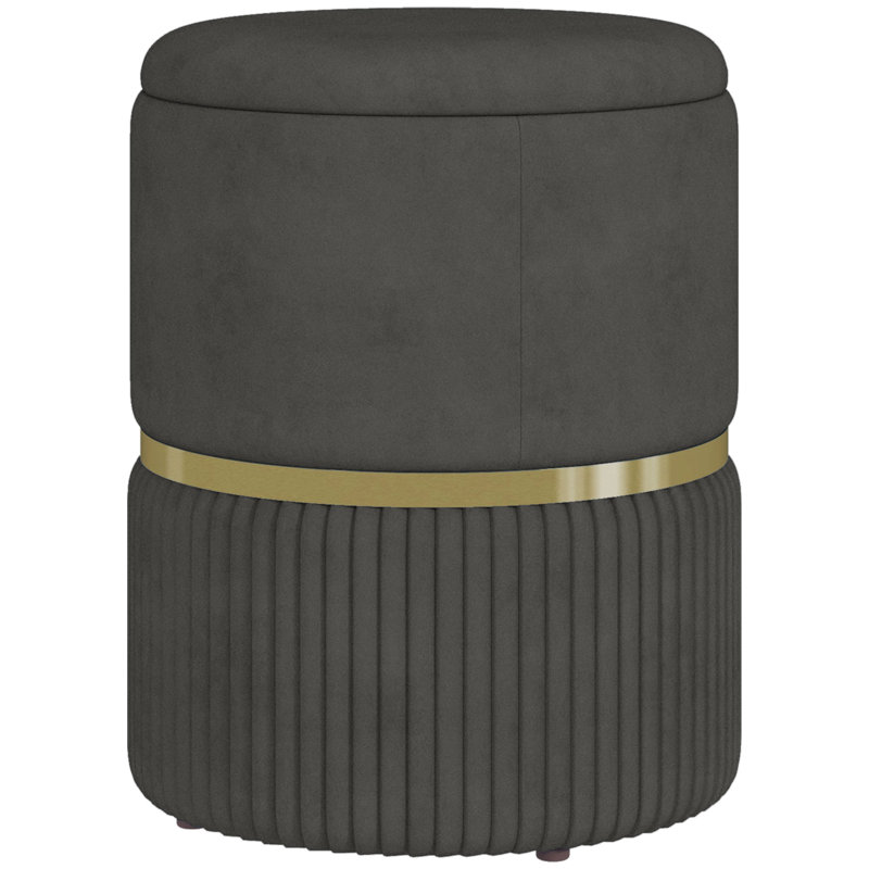 Amberella 36cm Wide Circle No Pattern Footstool Ottoman with Storage, Grey
