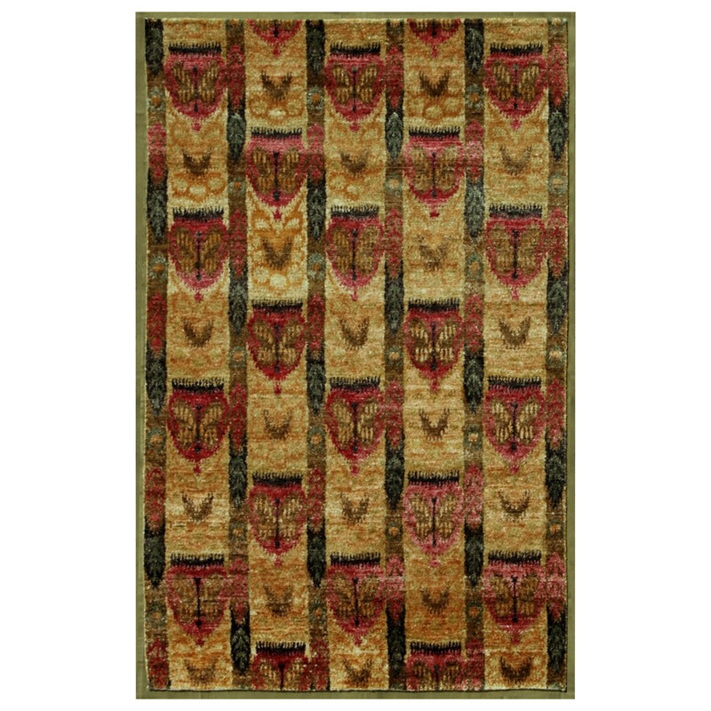 Tapis rouge / beige en soie de bambou noué à la main de conception unique 5 pi x 8 pi Purdum