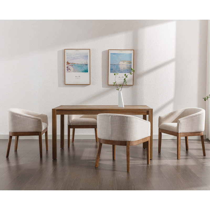 Belsford 19.25'' H Linen Upholstered Oak Armchair, Brown, Beige