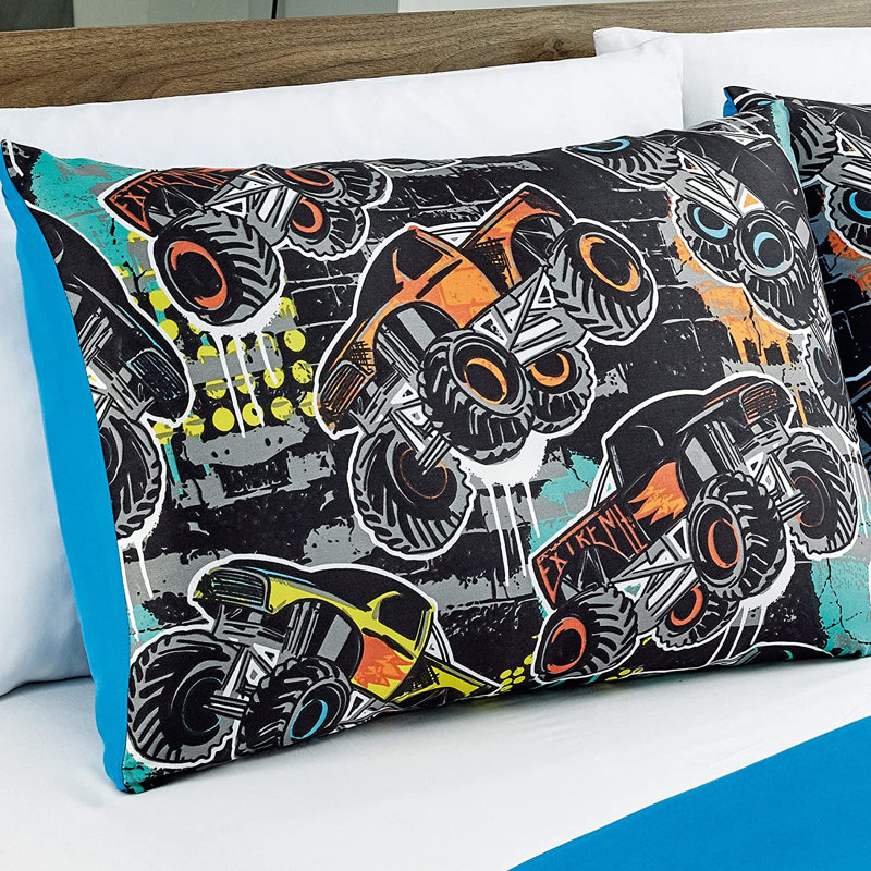 Twin Multi-Color Monster Truck Microfiber Comforter Set