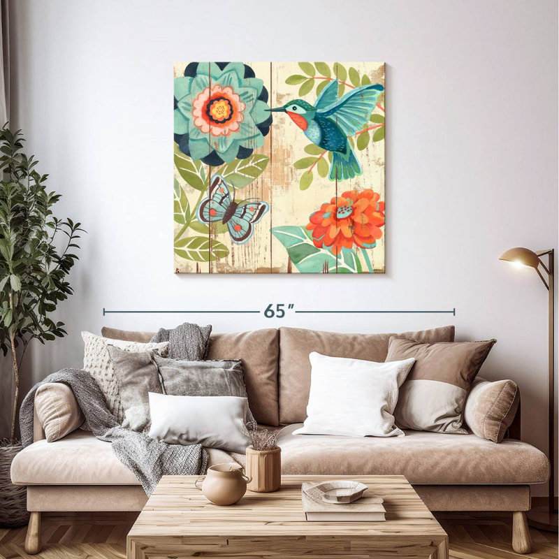 Colibri Brampt aquarelle botanique, H 39 po x l 39 po