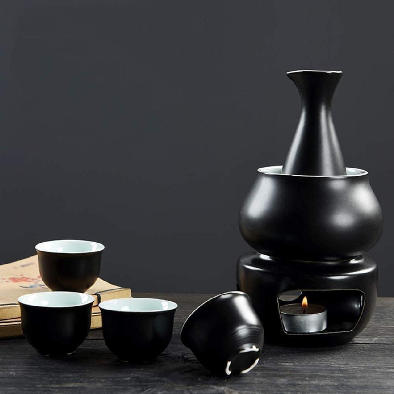MKYOKO Ceramic Sake Set, Sake Set with Warmer, Traditional Hot Saka Set  9-Piece Including 1Pc Warming Mug, 1Pc Sake Pot, 6Pcs Sake Cups and  Electric