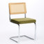 De 2 chaises de salle à manger de style Mid-Century moderne, rembourrage en velours olive, dossier en canne, base en acier inoxydable, conception en porte-à-faux pour coussin de soutien ferme, support naturel, longévité-132995357