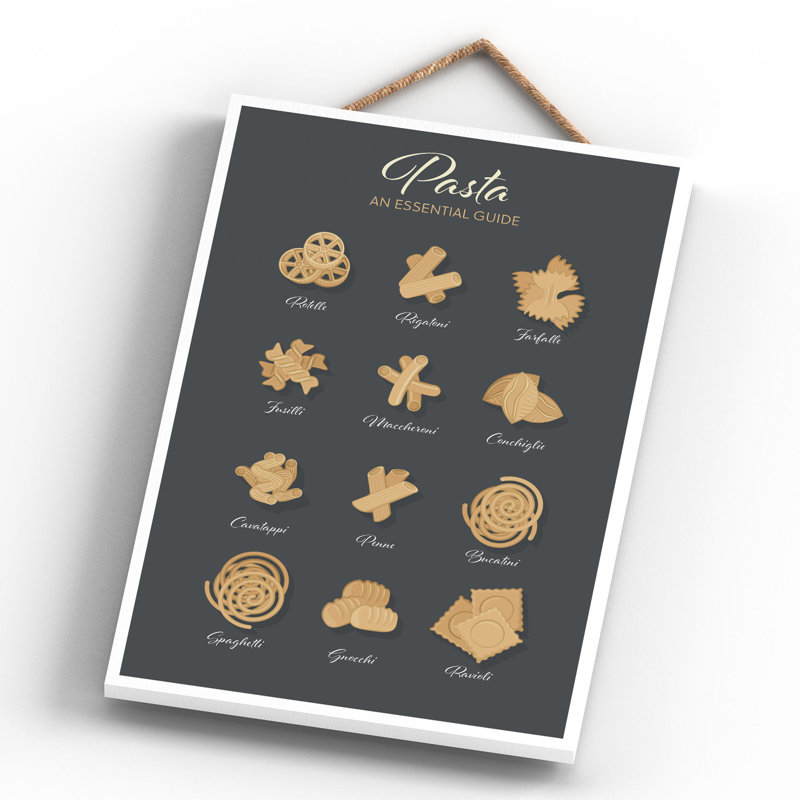 Guide To Pasta Black Wooden Kitchen Plaque 28.5 x 18.5 cm, 28.5cm H x 18.5cm W x 0.9cm D