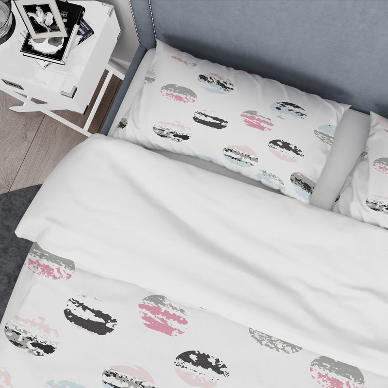 Motif de cercle blanc - Ensemble de housse de couette abstrait - Polyester en microfibre