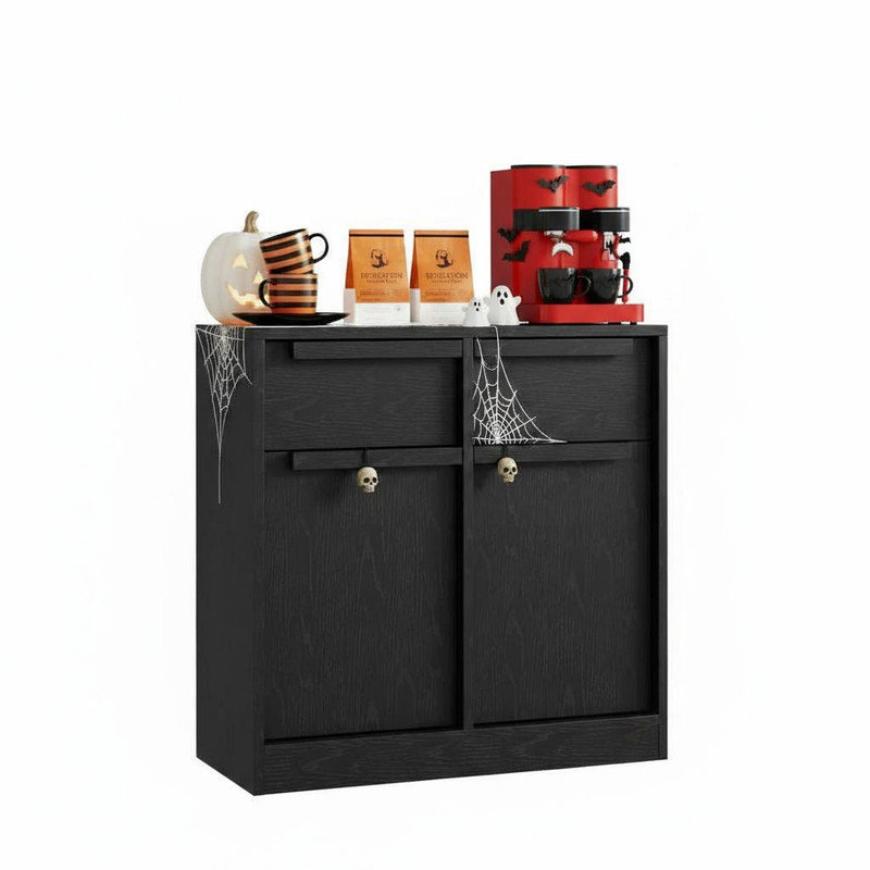 Buffet 31,5 "avec 2 tiroirs et 2 portes, table de rangement moderne noire pour la cuisine, la salle à manger, le salon, l'armoire à café