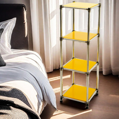 Étagère à 4 niveaux en acier inoxydable robuste pour l'intérieur et l'extérieur, jaune, 100 lb / tablette, H 49,12 po, l 13,65 po, P 14,88 po, unité de rangement extérieure extrêmement modulaire, 100 lb par tablette,