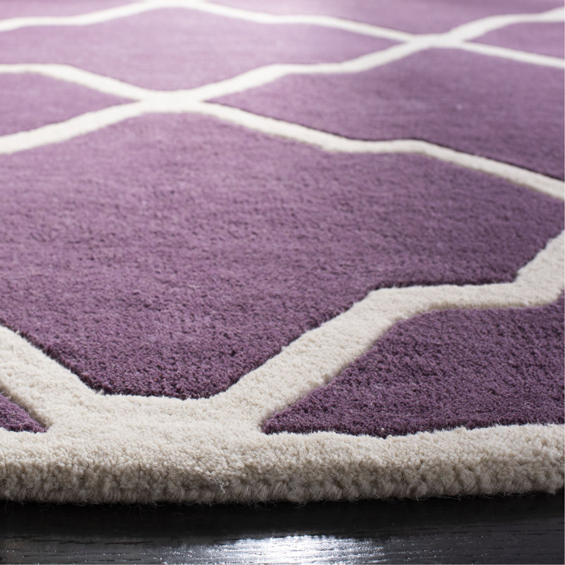 Tapis mauve / ivoire en laine Carolene, Rond 7 pi