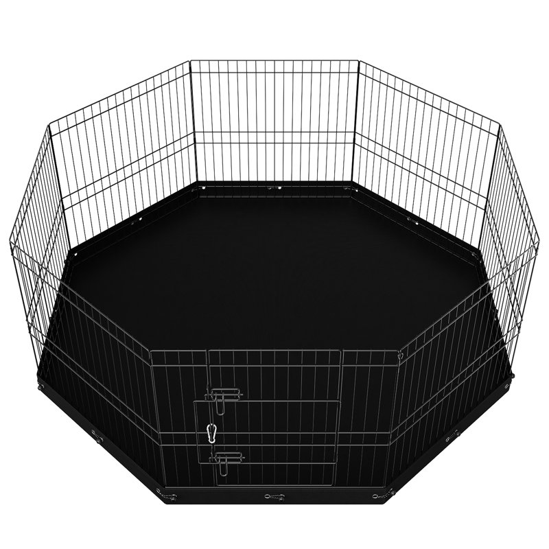 Parc pour chien de 24 po de hauteur, enclos d'exercice pliable en métal à 8 panneaux avec coussin inférieur et piquets de sol, pour petits animaux de compagnie de taille moyenne dans les aires de camping intérieures